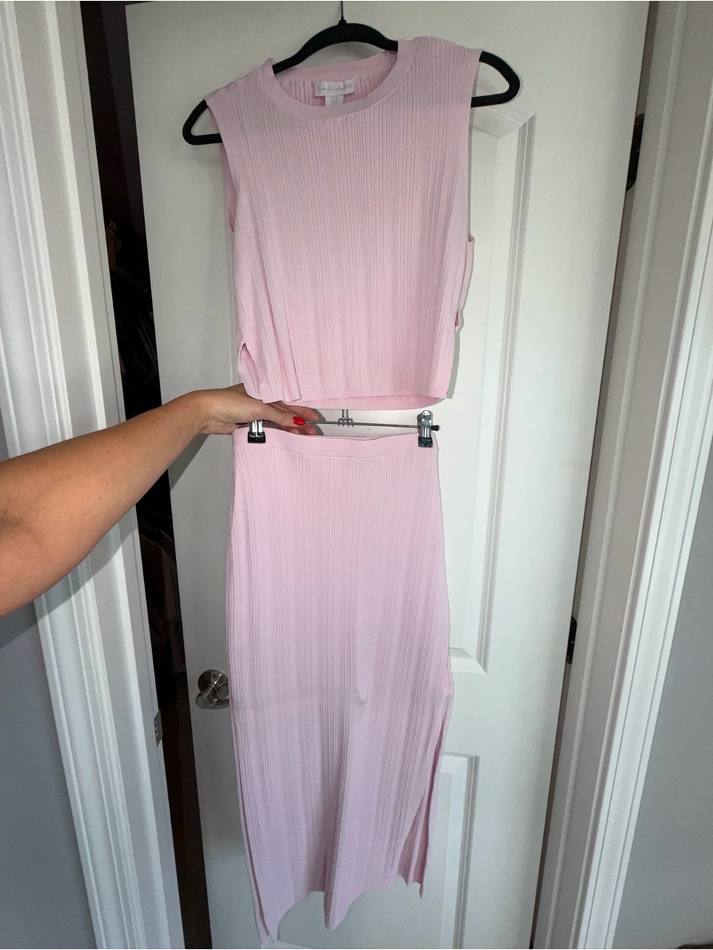 House of Harlow 1960 Ribbed Two-Piece Skirt Set in Light Pink